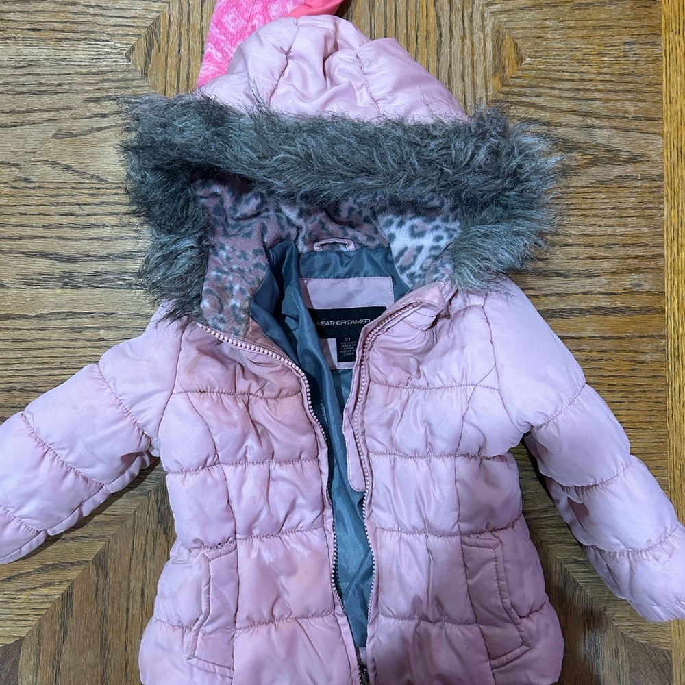 Sonoma Light Pink Puffer Jacket with Faux Fur